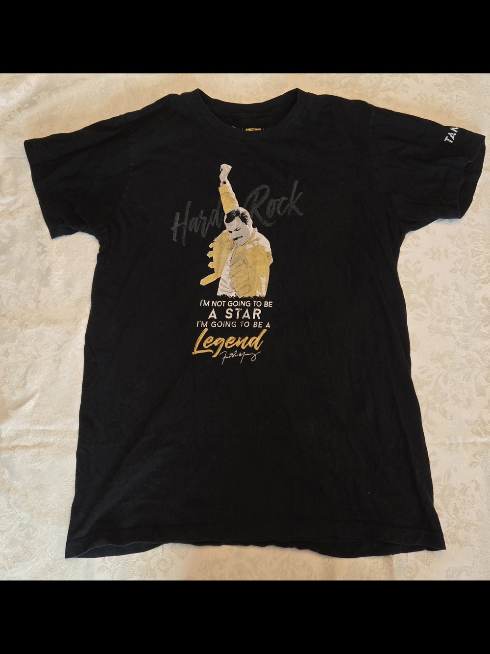 Hard Rock Cafe Black Freddie Mercury Graphic Tee with Yellow Accent